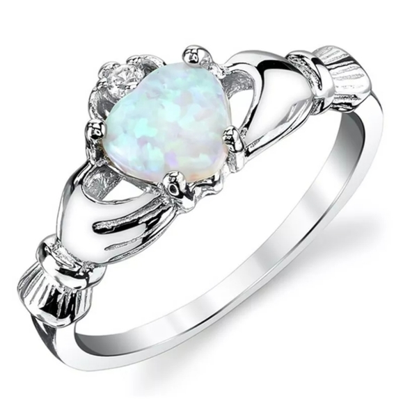 New Heart Shape Opal Silver Claddagh Ring. - Picture 8 of 9